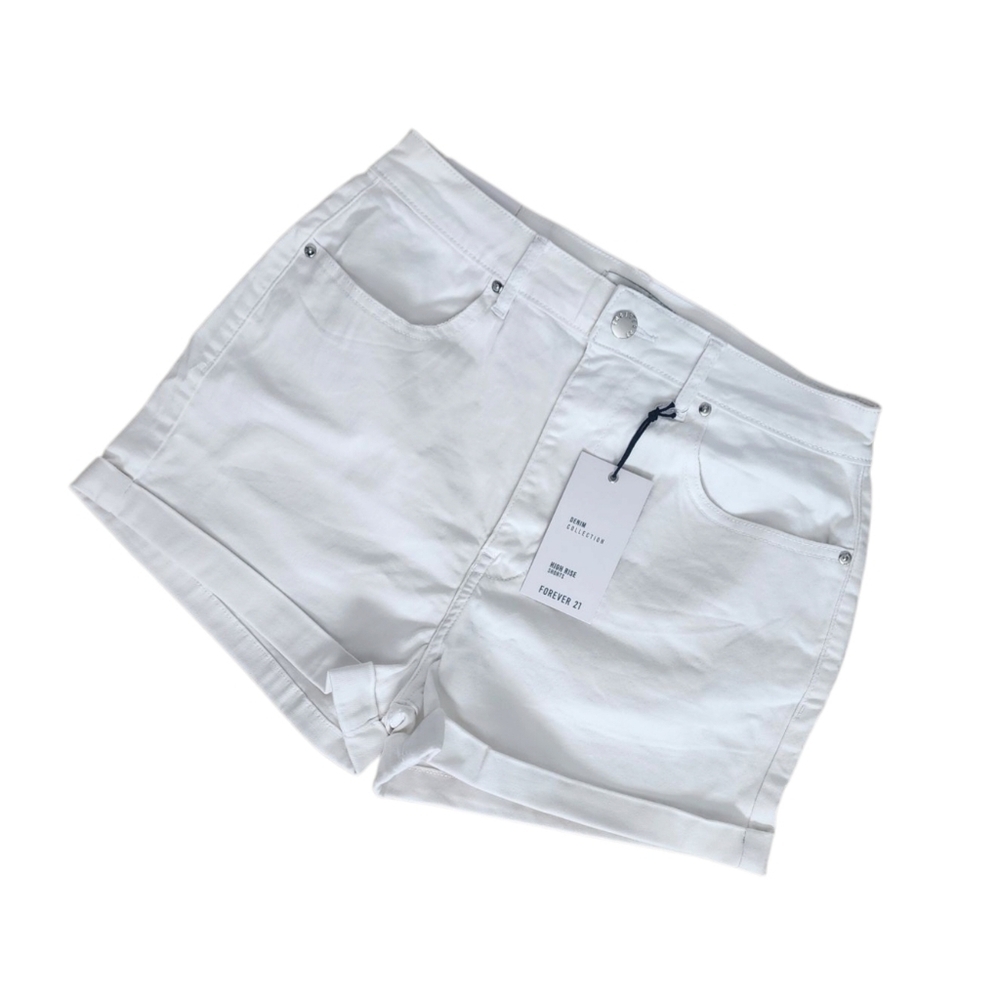Forever 21 Cuffed High Rise Shorts Size 30 Cuffed White Stretch Beach Concert.